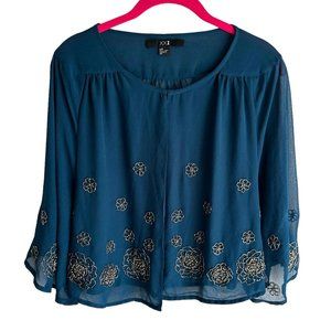 Forever 21 Teal Blue Floral Embellished Chiffon Sweater